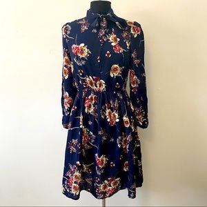 Women's Tie Neck Flower Print Long Short Dress